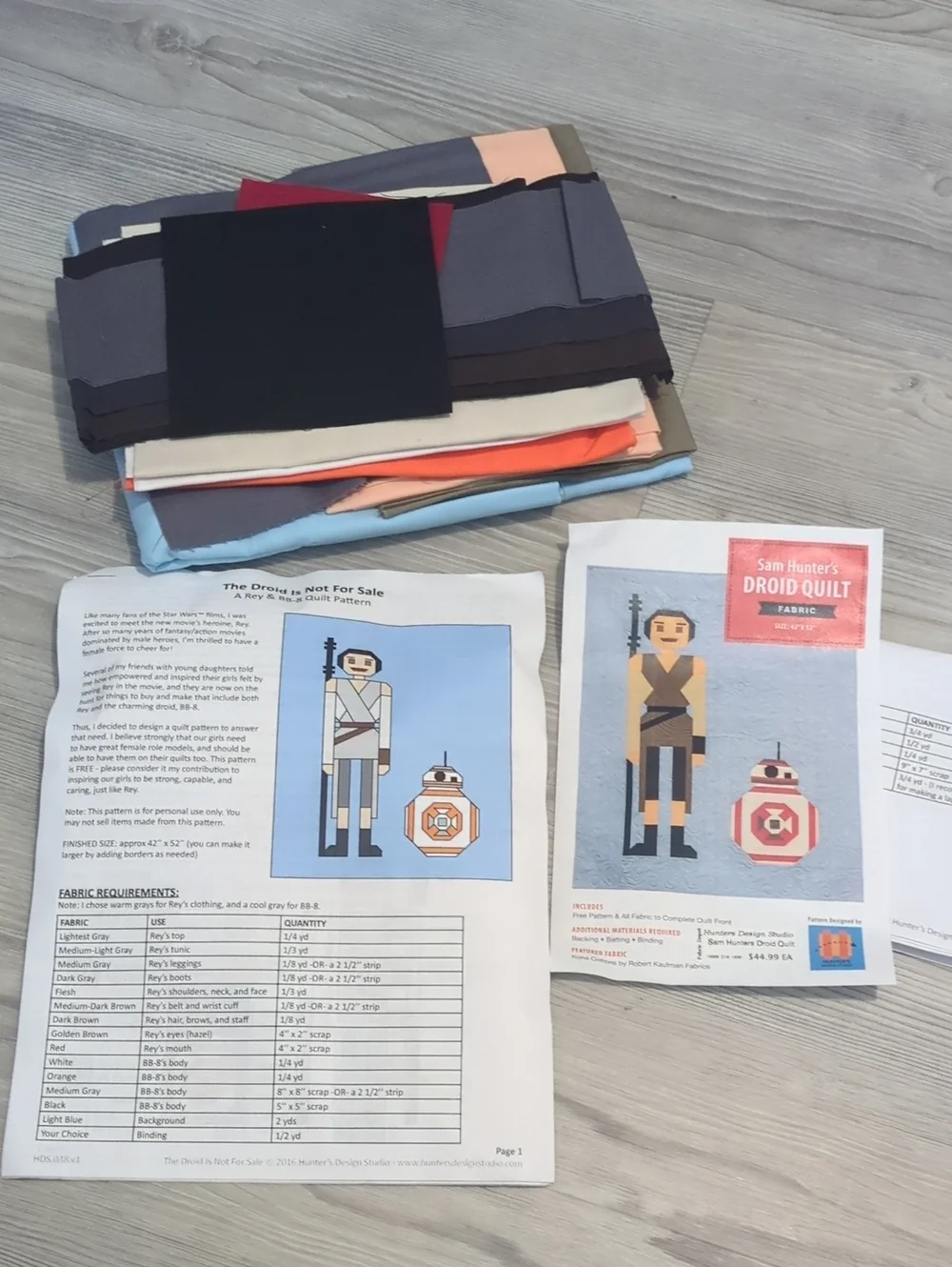 Star Wars Rey & BB-8 Quilt Pattern + Coordinating Fabric Kit Bundle 42